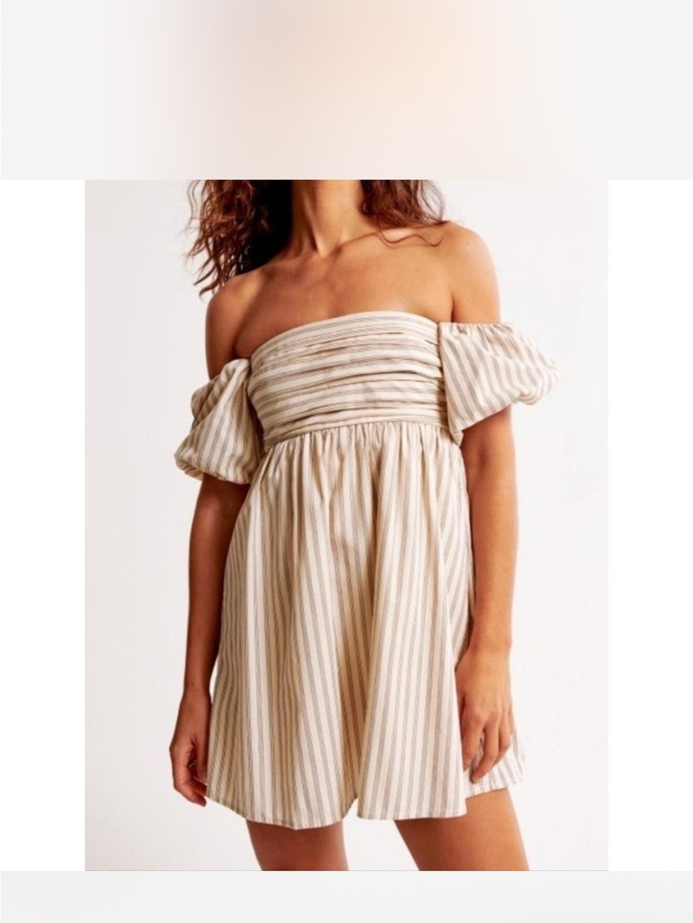 Abercrombie & Fitch Cream and Beige Striped Off-Shoulder Mini Dress NWTS